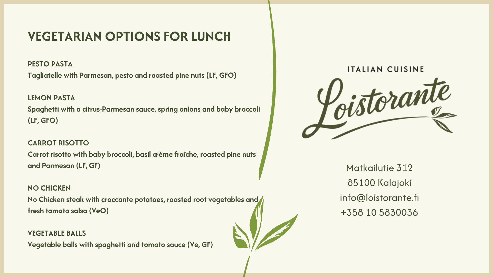Loistorante Vegan Options for Lunch
